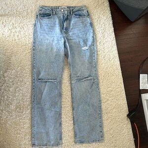 Zara high rise wide leg ripped jeans